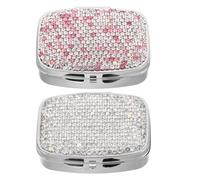 Anneome 2pcs Mini Bling Pill Box with Rhinestone, Portable Small Medication Organizer with Compartments, Travel-Friendly Vitamin Holder for Pocket and Purse Daily Use