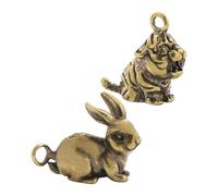 Anneome 2pcs Mini Brass Animal Keychain Vintage Tiger Bunny Charms Bag Hanging Pendants Cute Cartoon Jewelry Accessories for DIY Scrapbooking