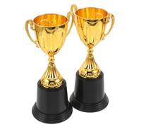 Anneome 2pcs Mini Gold Trophy Cups with Black Base Lightweight Plastic Award for Celebrations Competitions and Achievement Recognition Stylish Prize Cups for Parties and Events
