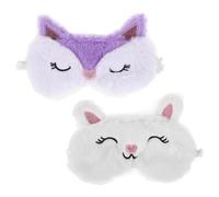 Anneome 2pcs Plush Eye Mask for Sleeping Soft Faux Rabbit Blindfolds with Adjustable Belt Cute Purple Fox White Rabbit Designs Comfortable Eye Cover for Teens Women