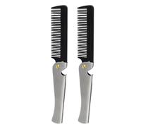 Anneome 2pcs Portable Folding Hair Comb Abs Stainless Steel Fine Tooth Comb for Gentle Detangling for Travel Barbers Salon and Daily Hairstyling Use
