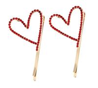 Anneome 2pcs Red Heart-shaped Hair Clips Rhinestones, Alloy Bobby Pins for Weddings and Dinners, Sturdy and Elegant Accessories for Female Friends