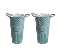 Anneome 2Pcs Retro Iron Flower Buckets Vintage Metal Flowerpot Set, Large Green Desktop Plant Holders for Dried Flowers and Floral Arrangements, 35Cm Height