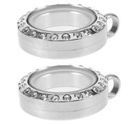 Anneome 2pcs Round Stainless Steel Locket Pendant with Clear Glass for Daily Use and Travel Lightweight Photo Frame Charm for Sacred Items Spiritual Keepsakes and Stylish Accessories