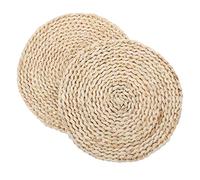 Anneome 2pcs Round Woven Placemats Handmade Braided Mats Heat Resistant Insulation Pads for Dining Table 22cm Rustic Reusable Coasters for Restaurants Home and Coffee Shops