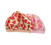Anneome 2pcs Satin Night Hat Sleeping Cap Lightweight Hair Cover for Home Travel Bathing Shower with Cute Dolphin and Watermelon Prints