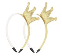 Anneome 2Pcs Shiny Glitter Crown Headbands for Gold Princess Hair Hoops Party Hair Accessories for Birthday Wedding and Festive Celebrations