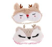 Anneome 2pcs Soft Plush Reindeer Sleep Mask for Women and Complete Light Blockage Eye Cover for Travel Party Games Holiday Use Lightweight and Portable Cozy Blindfold