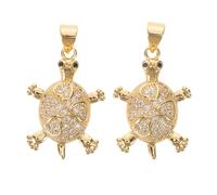 Anneome 2PCS Turtle Pendant Charms Gold Plated Brass with Sparkling Stones Ocean Charms for DIY Jewelry Making Keychain Necklace Bracelet Accessories Lucky Sea Turtle Gifts for Women