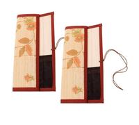 Anneome 2pcs Vintage Canvas Paint Brush Case Roll-up for Artists Handmade Calligraphy Brush Organizer 30cm High Compartments for Beginners and Watercolor Enthusiasts