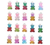 Anneome 30Pcs Resin Bear Charms DIY Pendant Glitter Candy Color Bear Shaped Craft Accessories for Earrings Bracelet Necklace Making Gift Ideas