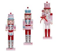 Anneome 38cm Pastel Wooden Nutcracker Figures 3pcs Set - Traditional Standing Soldier Nutcracker Doll with Drum, Bell Lollipop - Christmas Table Indoor Holiday Decoration