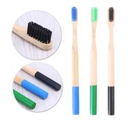 Anneome 3pcs Bamboo Toothbrush with Round Handles Natural Biodegradable Toothbrushes Soft Charcoal Bristles for Adults Ergonomic Design for Gentle Gum Care Biodegradable Random Color