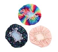 Anneome 3Pcs Bath Caps for Adults Elastic Shower Hat with Rainbow Star Flamingo and Fresh Designs Lightweight Portable Hair Protection for