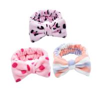 Anneome 3pcs Coral Fleece Bowknot Hair Band Set for Women Quick-drying Absorbent Makeup Headbands Soft Elastic Face Washing Hairbands for Yoga Running Exercise Adorable Hair Accessory