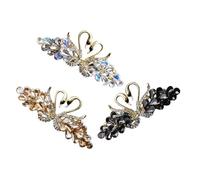Anneome 3pcs Elegant Crystal Swan Hair Clips with Rhinestone Embellishment Ponytail Hairpins for Thick Hair Decorative Barrettes for Weddings Birthdays and Special Occasions Women and