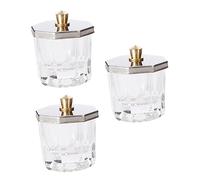 Anneome 3Pcs Octagonal Crystal Glass Nail Liquid Cups with Stainless Steel Lids for Acrylic Powder Mixing Manicure Art Bowls Wide-mouth Containers for Nail Acrylic
