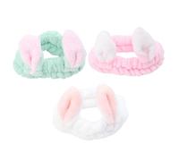 Anneome 3pcs Plush Bowknot Headbands for Women Elastic Rabbit Ear Hair Bands in Blue White Pink Soft Fabric for Spa Yoga Makeup Face Washing and Shower Use