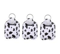 Anneome 3pcs Portable Cow Pattern Refillable Liquid Dispenser Bottles with Keyring Case and Decorative Leather Cover for Travel Toiletry Essential Oils Perfume Lotion Lightweight Hand