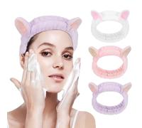 Anneome 3Pcs Spa Facial Headband Cute Elastic Hair Bands for Makeup Skincare Fluffy Headbands Light Pink White and Purple for Face Washing and Spa Care