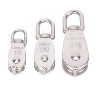 Anneome 3pcs Stainless Steel Single Pulley Set 15, 20, 25mm Single Wheel Wire Rope Lifting Pulley for Crane and Traction Applications