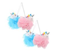 Anneome 4 Pcs Unicorn Loofah Sponge Soft PE Mesh Shower Bath Scrubbers with Hanging Rope for Gentle Exfoliating and Easy Grip Pink and Blue Colors