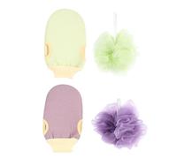 Anneome 4pcs Exfoliating Bathing Gloves and Mesh Pouf Gentle Body Scrubber for Adults Back Scrubber with Hanging Rope Suitable for Family Travel and Hotel Use