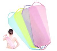 Anneome 4pcs Exfoliating Shower Towels with Handles for Deep Cleansing Back Scrubber Body Washcloths in Pink Purple Green Yellow Dead Skin Removal for Full Body Use
