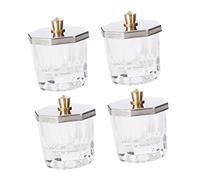 Anneome 4pcs Glass Nail Liquid Cups with Stainless Steel Octagonal Lids Clear Acrylic Powder Bowls for Manicure Nail Art Mixing Refillable Wide-mouth Containers for Salon and Home Use