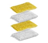 Anneome 4pcs Glitter Kitchen Dish Cleaning Sponges Set Multi-Function Reusable Scrub Sponge Blocks with Gold Silver Colors Compact Household Wok for Bathroom and Kitchen Use