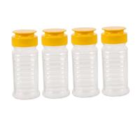 Anneome 4pcs Plastic Honey Squeeze Bottles with Leakproof Lids Refillable Condiment Dispenser for Maple Syrup Ketchup Mustard Portable Lightweight Containers for Travel and Picnic Use