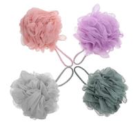 Anneome 4Pcs Shower Loofah Exfoliating Bath Scrubber Poufs for Gentle Skin Care Luxurious and Easy Storage Bath Accessories for Women