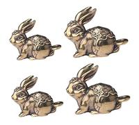 Anneome 4pcs Vintage Brass Zodiac Rabbit Keychain Charms Compact DIY Bunny Hanging Decor Pendants for Bag Accessories and Necklace Adornment Antique Style Rabbit Figurines for Creative