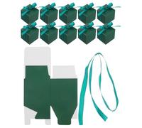 Anneome 50pcs Small Kraft Paper Candy Boxes Green Ribbon Square Dessert Treat Boxes for Wedding Party Favour for Chocolates and Bakery Snacks