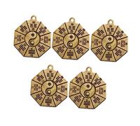 Anneome 5pcs Brass Bagua Pendants for Taoist Exorcism Vintage Copper Keyring Decor Feng Shui Protection Amulets for Home and Travel