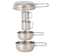 Anneome 5pcs Camping Tableware Set Lightweight Stainless Steel Pot Bowl Cup Outdoor Picnic Fishing Cutlery Stackable Design for Easy Carrying Storage
