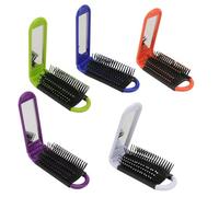 Anneome 5Pcs Portable Hair Comb with Mirror Anti-static High Temperature Resistant Plastic Combs for Travel Beard Mini Compact in White Green Purple