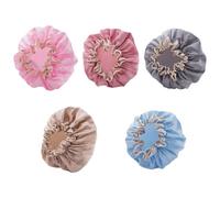 Anneome 5pcs Waterproof Double-layer Elastic Bathing Caps for Adults, Thickened Polyester Fiber Peva Shower Caps Set in Light Gold, Pink, Grey, Dusty Pink, and Blue, Suitable for Spa