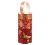 Anneome 5rolls Dark Red Decorative Craft Tape Set for Diy Arts and Scrapbooking Chinese Style Washi Tape Gold Foil Cranes Each Roll for Journals and Home Decor
