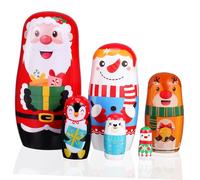 Anneome 6 Pcs Christmas Nesting Dolls Santa Claus Snowman Wooden Figurines for Holiday Decor Russian Christmas Decorations Charming Home