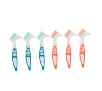Anneome 6pcs Denture Cleaning Brushes Dual Head with Ergonomic Large Handle for Comfortable Grip Portable False Teeth Toothbrush for Elderly Dentures Care and Travel Oral Hygiene