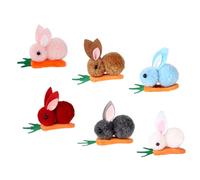 Anneome 6pcs Plush Bunny and Carrot Hair Clips Mini Easter Hair Accessories, Soft Faux Rabbit Hairpins in White, Pink, Red, Grey, Brown, and Blue