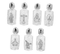 Anneome 7pcs Glass Holy Water Bottles with Embossed Design Leakproof Screw Cap Travel Containers for Catholic Baptism Favors Portable Religious Church Decor for Spiritual Events