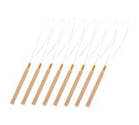 Anneome 8pcs Hair Extension Loop Threader Set with Ergonomic Wooden Handle Sturdy Steel Crochet Hook Tools for Beads Micro Rings Wig Braiding Salon Use