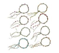 Anneome 8pcs Rose Flower Headband Photoshoot Fabric Ethnic Scrunchies Floral Hair Tie Vintage Tassel Party Faux Wedding Women Headbands Flower Vine Braid Headband Plastic