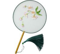 Anneome Ancient Style Fan Chinese Fan Embroidery Tassel Circular Hand Traditional Round