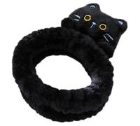 Anneome Black Flannel Cat Shape Headband for Women with Stretchy Design and Comfortable to Wear, for Face-washing and Showering, Cute Cartoon Style Hair Band