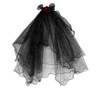 Anneome Black Floral Veil Headband for Halloween Cosplay Gothic Bride Accessory with Red Rose Detail Versatile Dark Witch and Fairy Design for Womens Carnival and Renaissance Parties