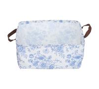 Anneome Blue and White Porcelain Pattern Fabric Storage Basket with Handle | Foldable Rectangular Bin, Tear Resistant Shelf Organiser for Bedroom, Makeup Bottles and Pillows