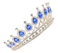 Anneome Blue Rhinestone Princess Crown Hair Piece Bridal Wedding Headgear Elegant Tiara for Brides and Birthday Party Accessories
